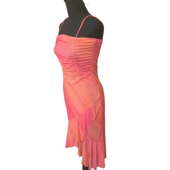 EUC Vintage Taboo women's hot orange pink sparkling fishtail midi dress S - Picture 4 of 16